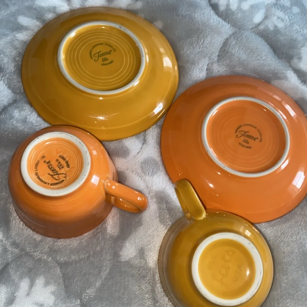Fiesta Homer Laughlin Orange Teacup Set Saucers Cups Lead Free USA‎ made